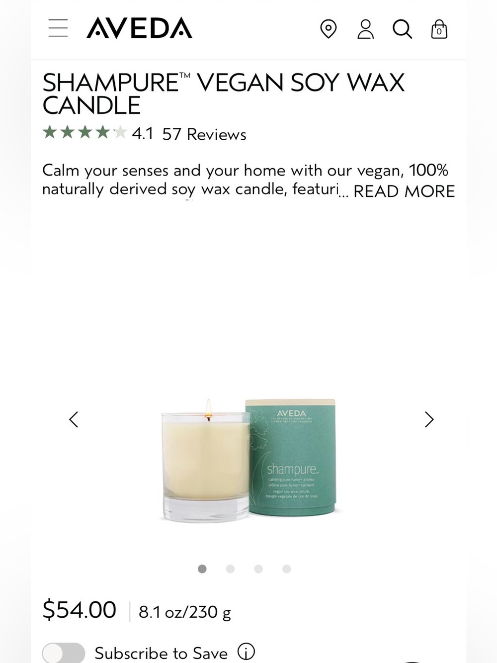 Aveda Shampure Vegan Soy Wax Candle